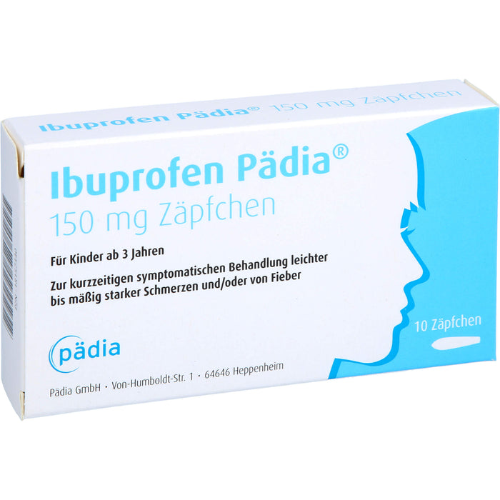 Pädia Ibuprofen 150 mg Zäpfchen bei Schmerzen und Fieber, 10 pc Suppositoires