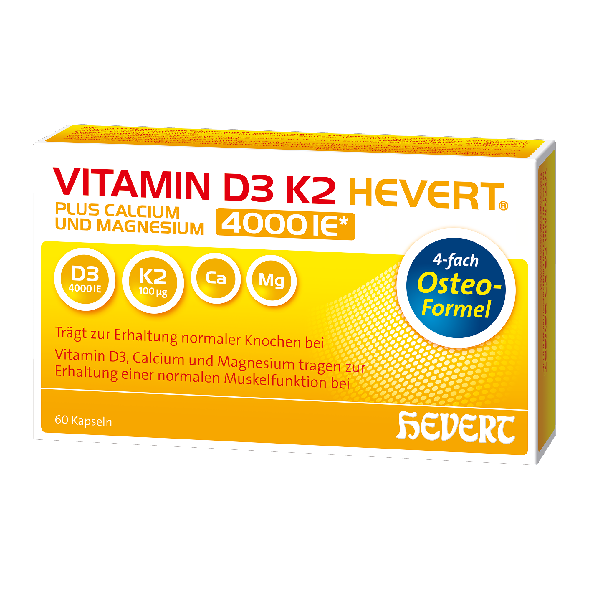 Vitamin D3 K2 Hevert plus Calcium und Magnesium 4000 IE, 60 St. Kapseln