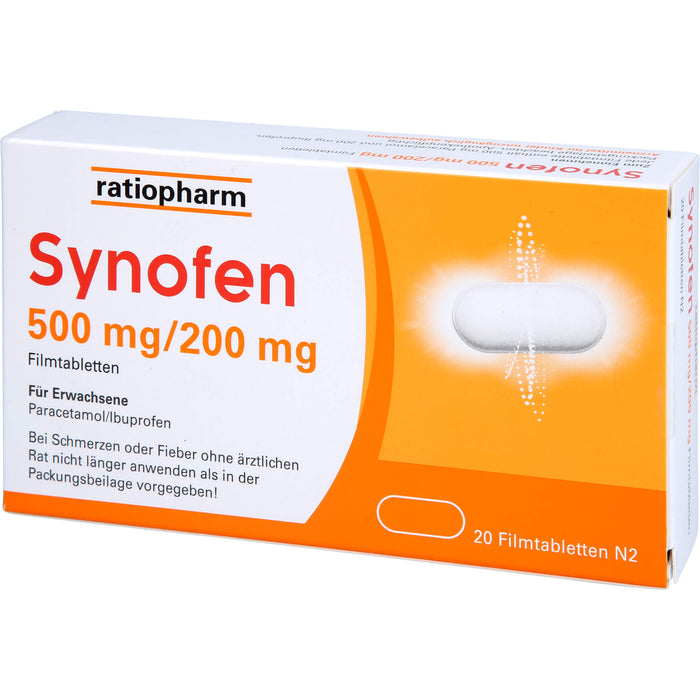 Synofen 500 mg Paracetamol / 200 mg Ibuprofen Filmtabletten, 20 pc Tablettes