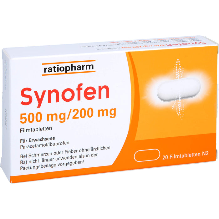 Synofen 500 mg Paracetamol / 200 mg Ibuprofen Filmtabletten, 20 pc Tablettes