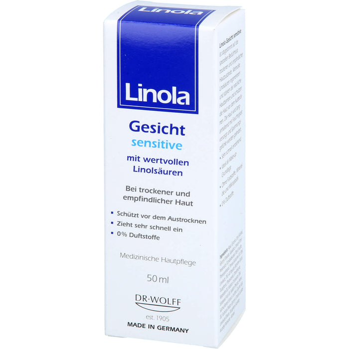 Linola Gesicht Sensitive Gesichtscreme für trockene und empfindliche Haut, 50 ml Crème