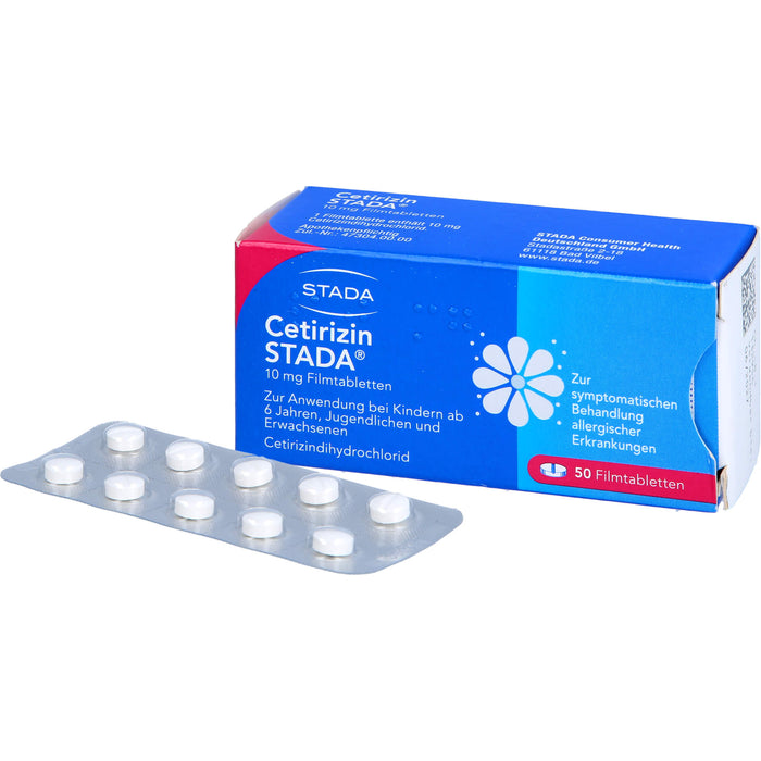 Cetirizin STADA 10 mg Filmtabletten zur symptomatischen Behandlung allergischer Erkrankungen, 50 St. Tabletten