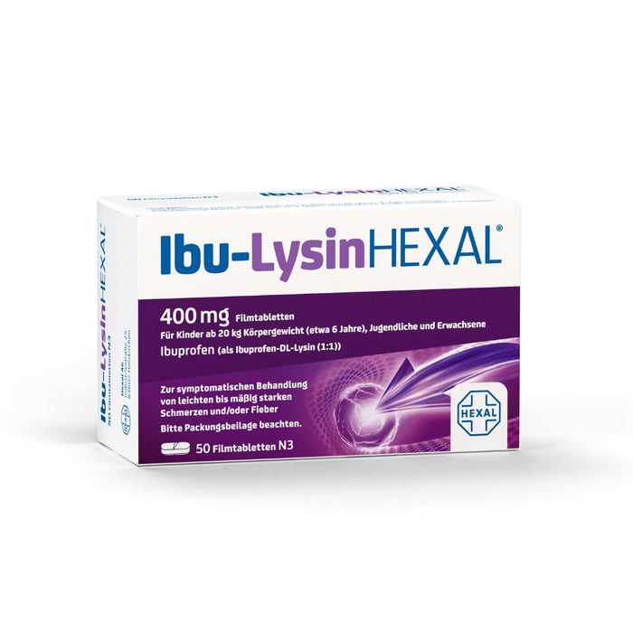 Ibu-Lysin Hexal 400 mg Filmtabletten bei Schmerzen und Fieber, 50 pc Tablettes