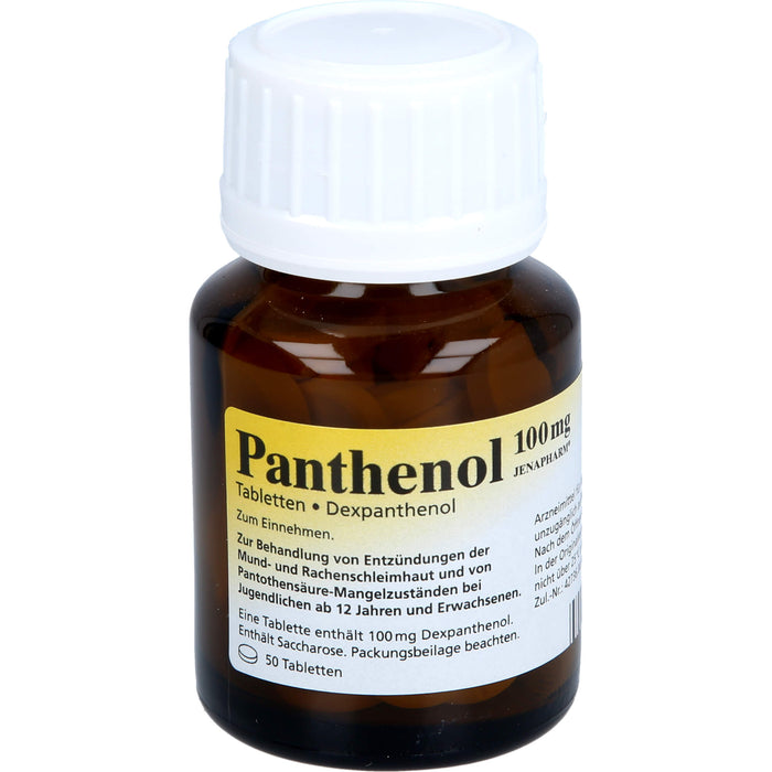 Panthenol 100 mg JENAPHARM Tabletten zur Behandlung von Entzündungen der Mund- und Rachenschleimhaut und von Pantothensäure-Mangelzuständen, 50 pc Tablettes