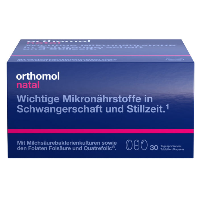 Orthomol Natal - Mikronährstoffe für Schwangerschaft und Stillzeit - mit Folsäure, weiteren Vitaminen und Zink - Tabletten/Kapseln, 30 St. Tagesportionen