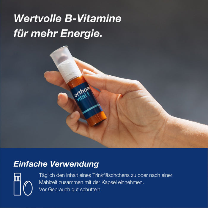 Orthomol Vital f - Mikronährstoffe für Frauen - bei Müdigkeit und Erschöpfung - mit B-Vitaminen, Omega-3-Fettsäuren und Magnesium - Trinkampullen/Kapseln, 7 St. Tagesportionen