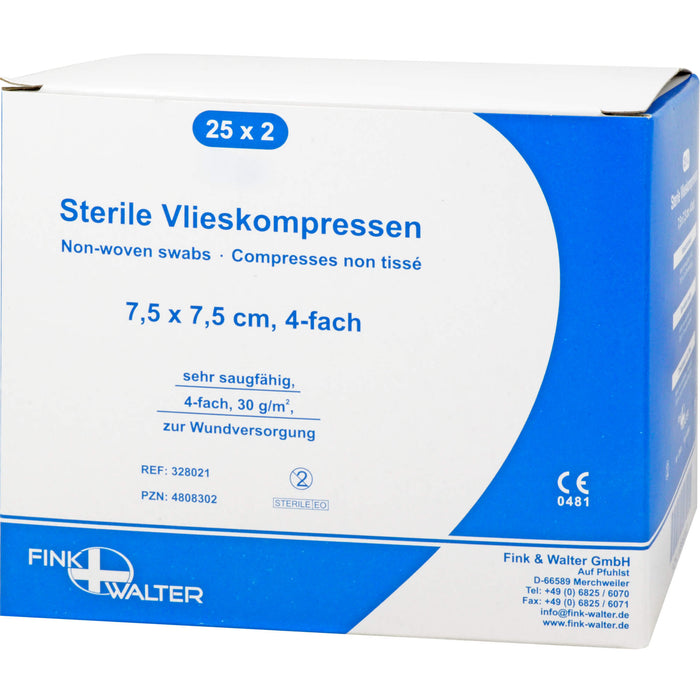 Vlieskompressen steril 7,5x7,5cm 4-fach, 25X2 St KOM