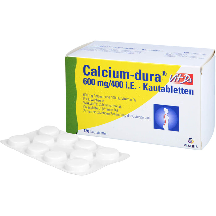 Calcium-dura Vit D3 600 mg/400 I.E., Kautabletten, 120 St KTA