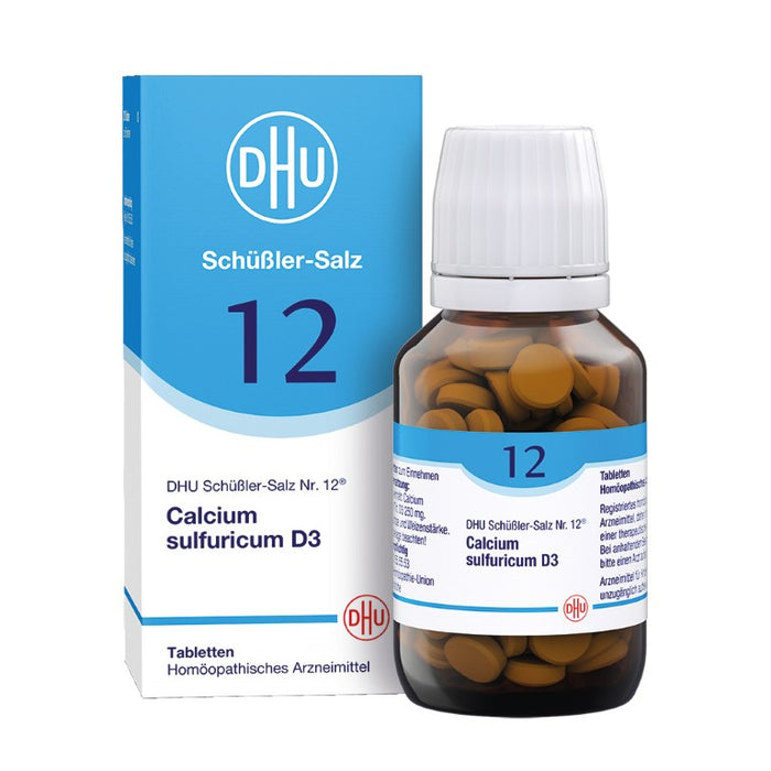 DHU Schüßler-Salz Nr. 12 Calcium sulfuricum D3 – Das Mineralsalz der Gelenke – das Original – umweltfreundlich im Arzneiglas, 200 pc Tablettes