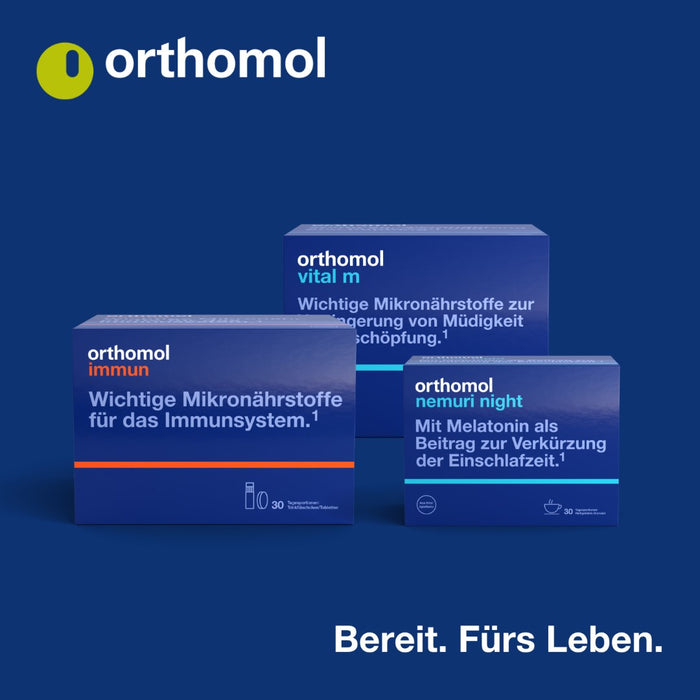 Orthomol Vital f für Frauen - bei Müdigkeit - mit B-Vitaminen, Omega-3-Fettsäuren und Magnesium - Orangen-Geschmack - Granulat/Tabletten/Kapseln, 15 pcs. Daily portions