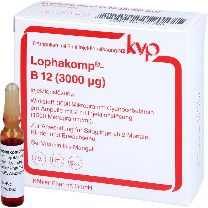 Lophakomp-B12 (3000 µg) Ampullen zur parenteralen B 12-Therapie in Depotform, 10 pc Ampoules