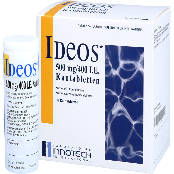 IDEOS 500 mg / 400 I.E. Kautabletten, 90 pc Tablettes