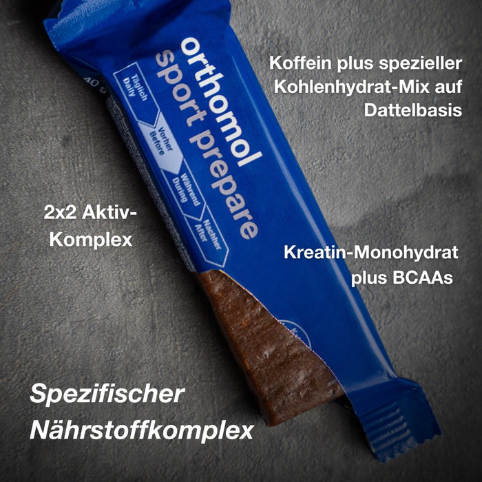 Orthomol Sport prepare - Fruchtriegel mit Kreatin, Koffein und BCAAs - Einnahme vor dem Training - Schoko-Mandel-Dattel-Geschmack, 1 St. Riegel