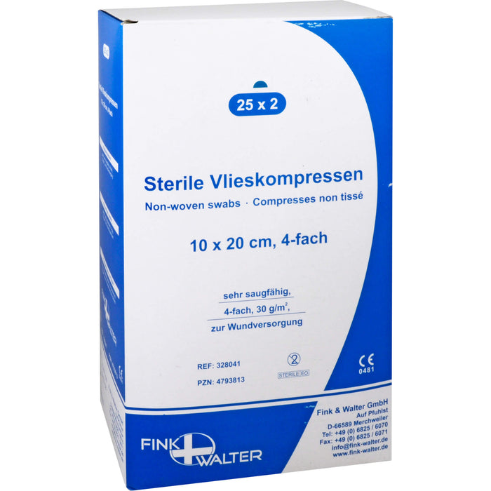 Vlieskompressen steril 10x20cm 4-fach, 25X2 St KOM