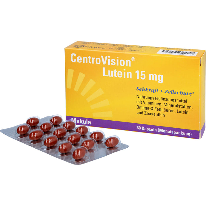 CentroVision Lutein 15 mg Kapseln für Sehkraft und Zellschutz, 30 pc Capsules