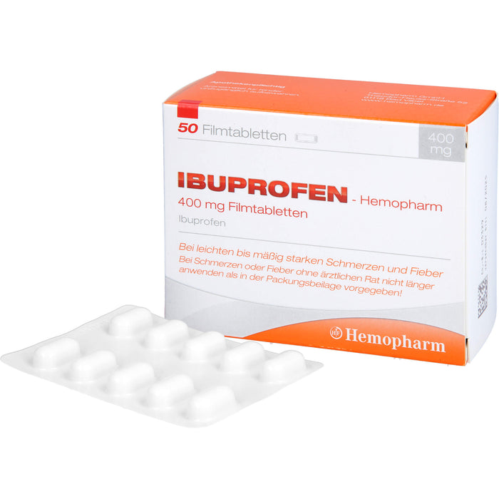 Ibuprofen-Hemopharm 400 mg Filmtabletten  bei leichten bis mäßig starken Schmerzen und Fieber, 50 St. Tabletten