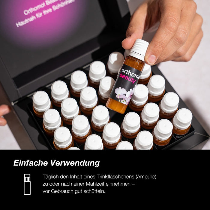 Orthomol Beauty für Frauen - unterstützt Haut, Haare und Nägel - mit Coenzym Q10, Biotin und Zink - Beauty-Box mit Trinkampullen, 30 pc Portions quotidiennes