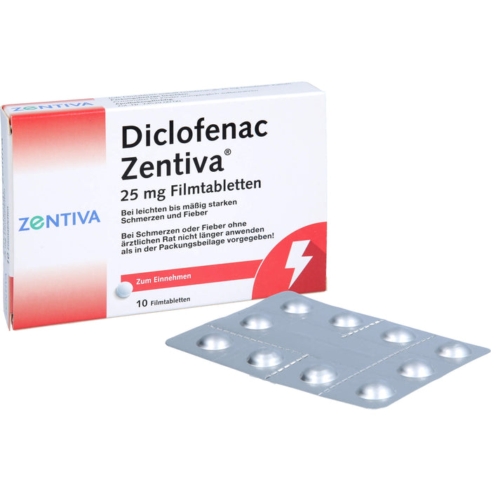 Diclofenac Zentiva 25 mg Filmtabletten bei Schmerzen und Fieber, 10 St. Tabletten