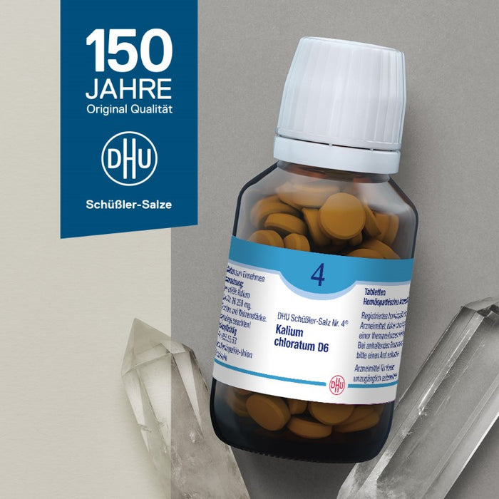 DHU Schüßler-Salz Nr. 4 Kalium chloratum D6 – Das Mineralsalz der Schleimhäute – das Original – umweltfreundlich im Arzneiglas, 900 St. Tabletten