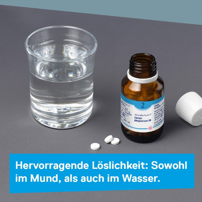 DHU Schüßler-Salz Nr. 2 Calcium phosphoricum D6 – Das Mineralsalz der Knochen und Zähne – das Original – umweltfreundlich im Arzneiglas, 200 St. Tabletten