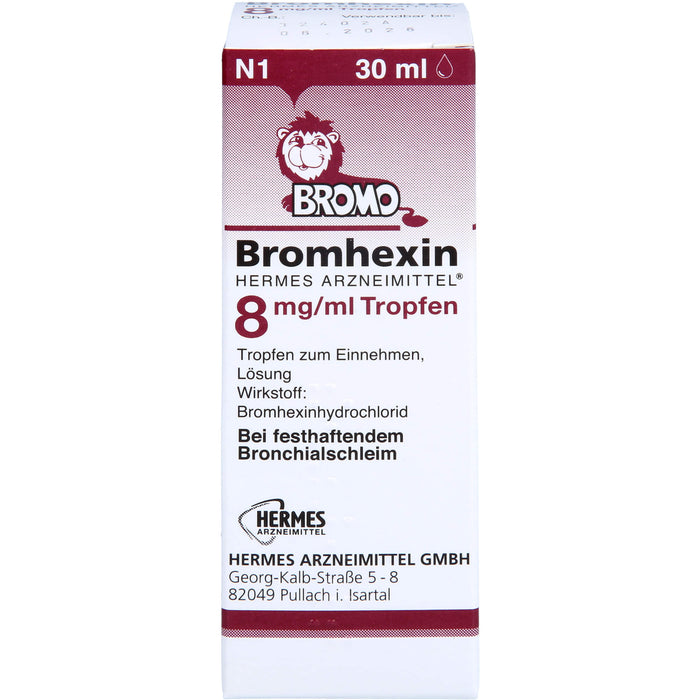 HERMES ARZNEIMITTEL Bromhexin 8 mg / ml Tropfen bei festhaftendem Bronchialschleim, 30 ml Solution