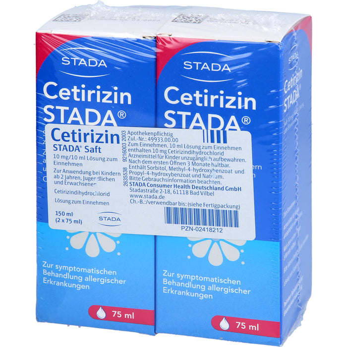 Cetirizin STADA Saft zur symptomatischen Behandlung allergischer Erkrankungen, 150 ml Solution