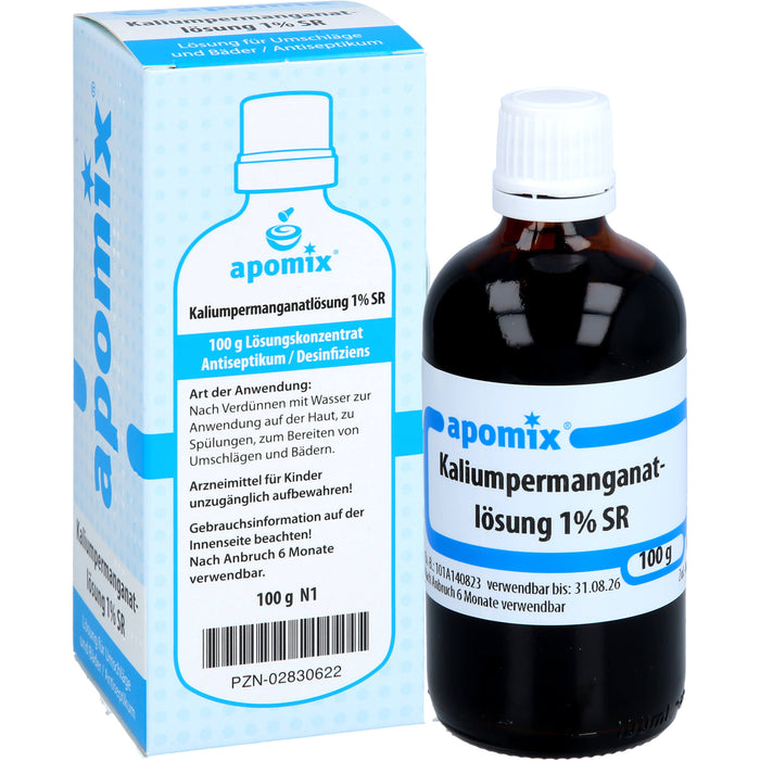 apomix Kaliumpermanganat Lösung 1% SR Antiseptikum für Umschläge und Bäder, 100 ml Solution