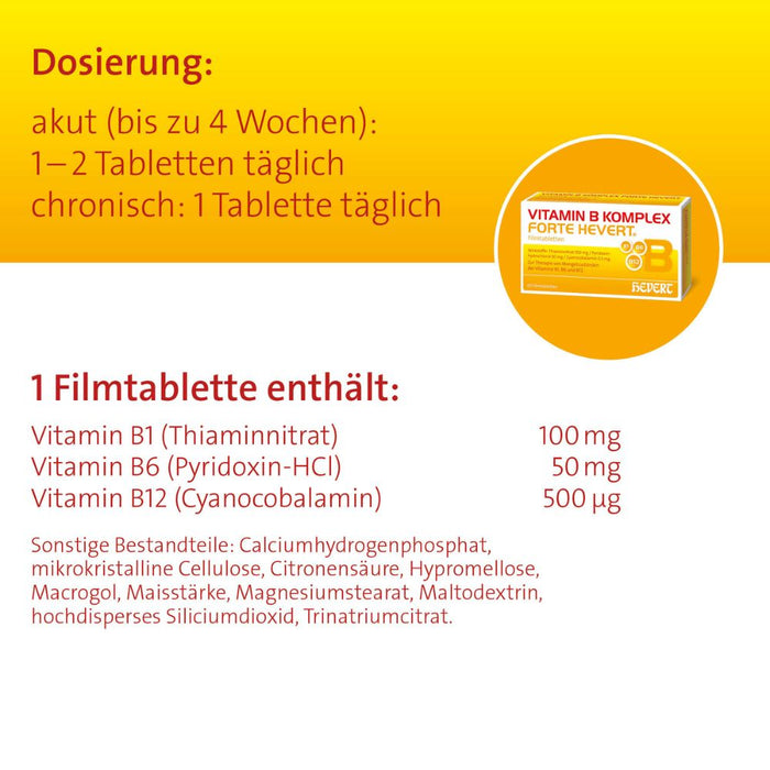 Vitamin B-Komplex forte Hevert, 100 mg/ 50 mg/ 0,5 mg, Tabletten, 60 pc Tablettes