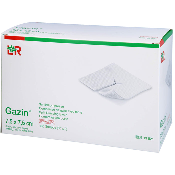 Gazin 7,5 cm x 7,5 cm steril 8fach Schlitzkompresse, 100 pcs. Compresses