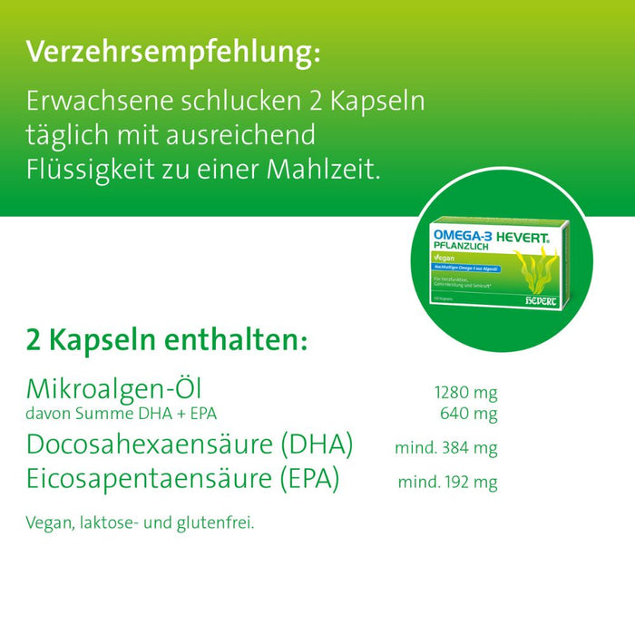 Omega-3 Hevert pflanzlich für eine gesunde Herzfunktion, Gehirnleistung und Sehkraft, 120 St. Kapseln