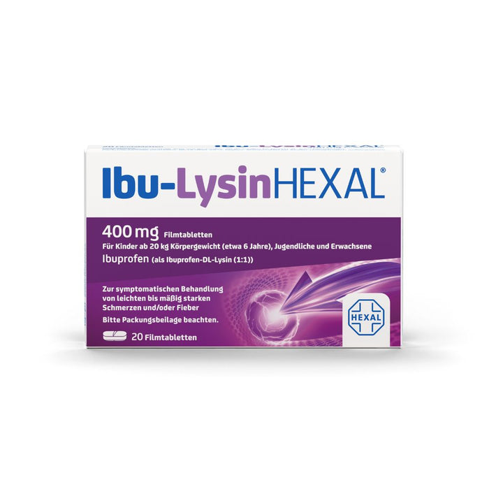 Ibu-Lysin Hexal 400 mg Filmtabletten bei Schmerzen und Fieber, 20 pc Tablettes