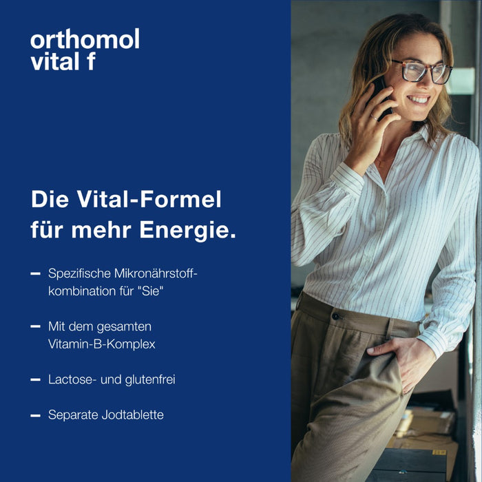 Orthomol Vital f für Frauen - bei Müdigkeit - mit B-Vitaminen, Omega-3-Fettsäuren und Magnesium - Orangen-Geschmack - Granulat/Tabletten/Kapseln, 15 pcs. Daily portions