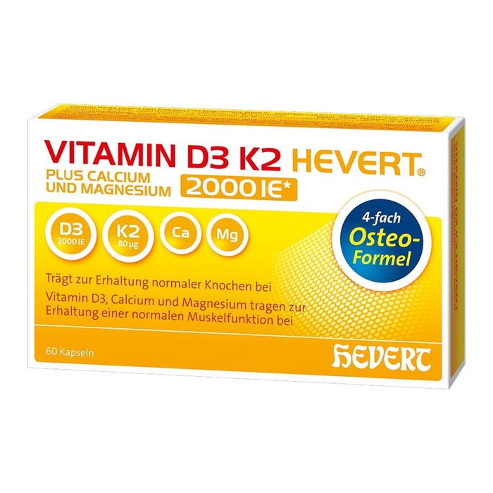 VITAMIN D3 K2 Hevert plus Ca Mg 2000 IE/2 Kapseln, 60 pcs. Capsules