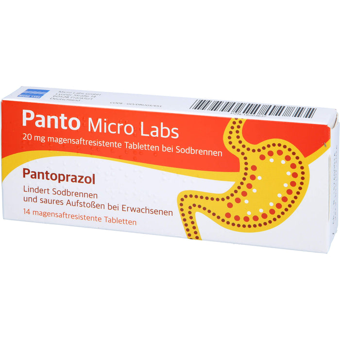 Panto Micro Labs 20 mg magensaftresistente Tabletten bei Sodbrennen, 14 St TMR