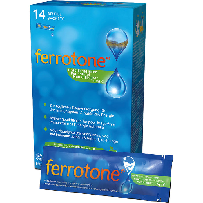 Ferrotone natürliches Eisen Beutel zur täglichen Eisenversorgung für das Immunsystem mit Apfelsaftkonzentrat und Vitamin C, 14 pcs. Sachets