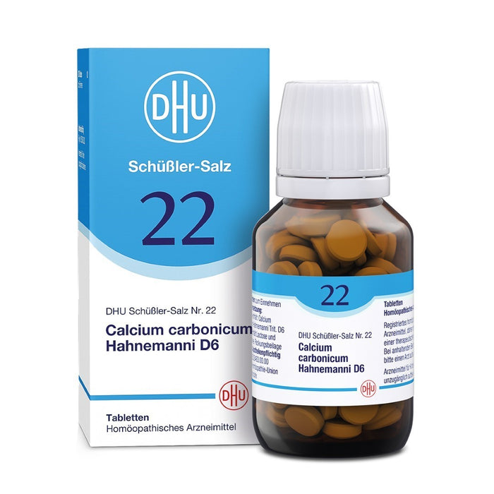 DHU Schüßler-Salz Nr. 22 Calcium carbonicum Hahnemanni D6 – Das Mineralsalz des Calciumstoffwechsels und des Lymphsystems – das Original – umweltfreundlich im Arzneiglas, 200 St. Tabletten