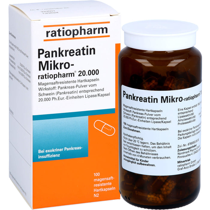 Pankreatin Mikro-ratiopharm 20 000 Hartkapseln bei Verdauungsstörungen, 100 pc Capsules