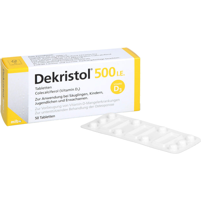 Dekristol 500 I.E. Tabletten bei Vitamin-D-Mangelerkrankungen und zur unterstützenden Behandlung der Osteoporose, 50 pc Tablettes