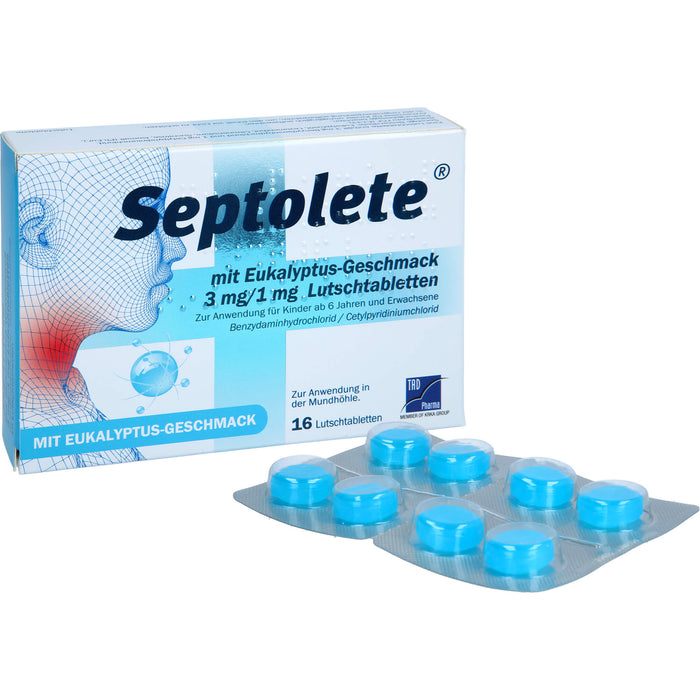 Septolete mit Eukalyptus-Geschmack 3 mg / 1 mg Lutschtabletten, 16 pcs. Tablets